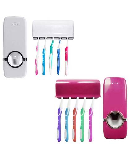 MyXL Badkamer Accessoires Wandmontage Automatische Tandpasta Dispenser met 5 Tandenborstelhouder Home Decor salle de bain