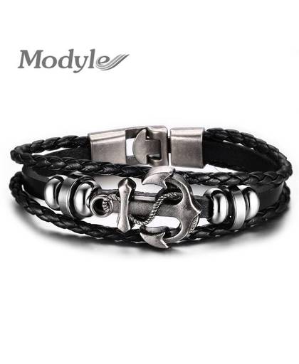 MyXL Mode-sieraden Multilayer Rvs Anker Armband voor Vrouwen Leer Armbanden & Bangles Mannen Sieraden   Modyle