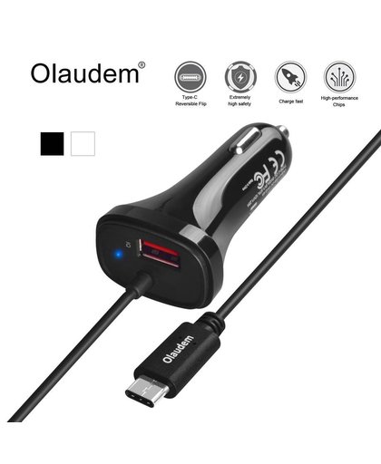 MyXL Olaudem Autolader Quick Charge QC 2.0 USB 3.1 Type-C USB Een 5 V 2.4A + USB-C 5 V 2A + 4 FT Type C Kabel voor Samsung HTC LG CG004   OLAUDEM