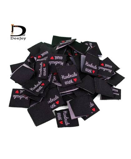 MyXL Stock kleding label tags zwart tagging etiketten handgemaakte met liefde 20x20mm centrum gevouwen dubbele labels 150 stks lot