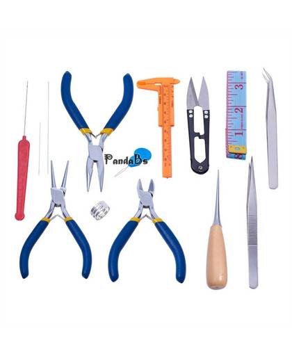 MyXL 14 Stks DIY Sieraden Tangen Reparatie Tool Sets, met Tang, Scissor, pincet, Schuifmaat, Meetlint en Pins, gemengde Kleur   pandahall