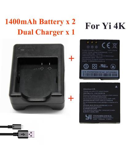 MyXL KingMa ForXiaomi Yi 4 K 4 K +, 1400 Mah 2 Stks Batterij + Xiao Yi 2 Dual Acculader Voor Sport Yi 4 K 4 K + Actie Camera Accessoires