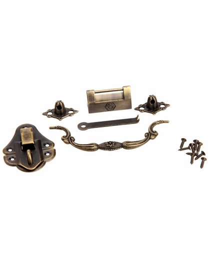 MyXL 1 St Antieke Bronzen Sieraden Houten Box Case Toggle Hasp Klink + 1 St Chinese Oude Lock + 1 St Pull Handvat Ijzer Meubels Accessoires