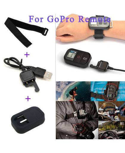 MyXL Voor gopro remote polsband + wifi remote siliconen case + controller opladen kabels voor gopro hero 4/3 +/3/sessie accessoires