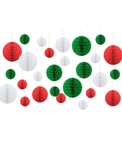 MyXL 27 stks Kerst Kleuren Rood/Groen/Wit 8 cm/15 cm/20 cm Tissuepapier Honingraat ballen Lantaarns Decor Honingraat Papier Ambachten