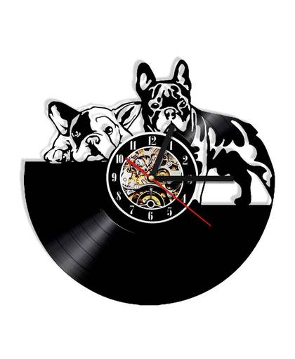 MyXL 1 Stuk Hond Paar Vintage Vinyl LP Record Wandklok Pet Puppy Home Decor Dieren CD Retro Uurwerk KlokkenVoor Hond Minnaar