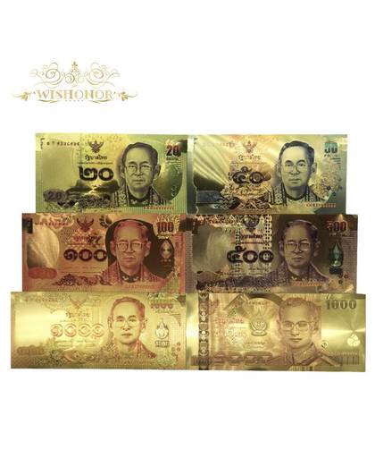MyXL 6 stks/partij 24 K Kleur Thailand Bankbiljetten 20 50 100 500 1000 Baht Goudfolie Bankbiljet in 24 K Vergulde Papier Geld Voor Collectie