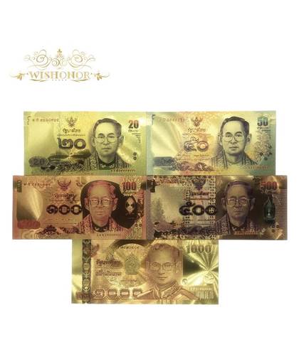 MyXL 5 stks/partij 24 K Kleur Thailand 20 50 100 500 1000 Baht Goudfolie Bankbiljet in 24 K Vergulde Papier Geld Voor Collection
