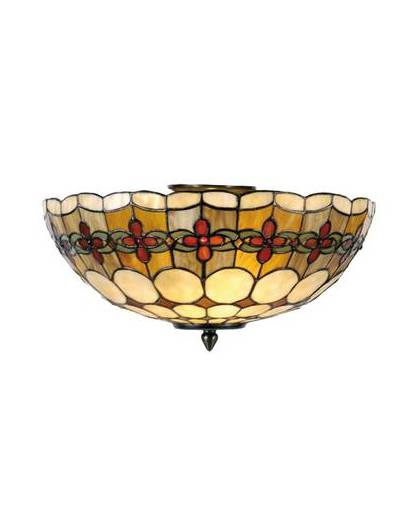 Clayre & eef tiffany plafonnière plafondlamp flowerchain serie - bruin, rood, geel, ivory - ijzer, glas, metaal