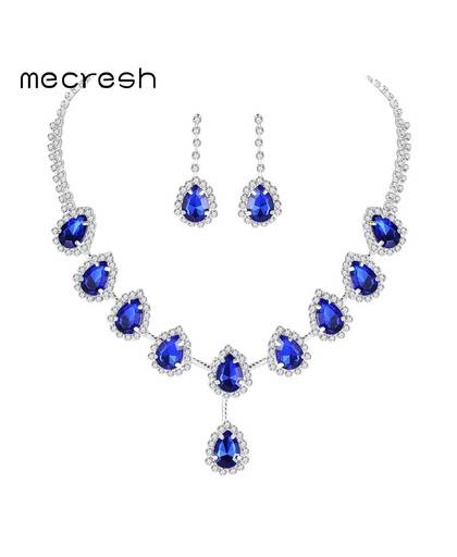 MyXL Mecresh Blue Teardrop Afrikaanse Kralen Sieraden Set Crystal Bruids Sieraden Sets voor Vrouwen Strass Ketting SetTL018   mecresh