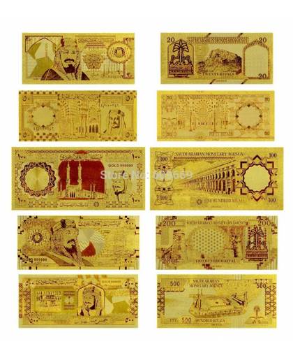 MyXL Sel5 STKS Saudi Arabië Riyal Banknote Set Plated Gold Folie Papier Geld