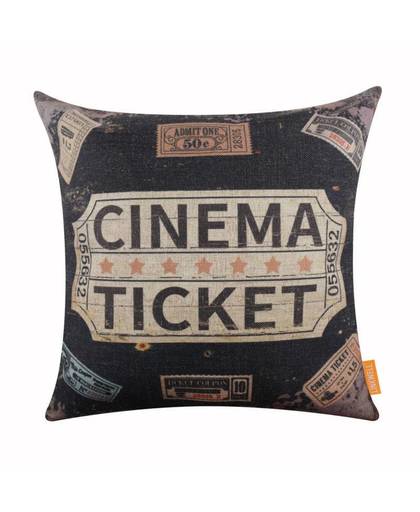 MyXL LINKWELL 18 &quot;x 18&quot; Vintage Retro Zwarte Cinema Ticket Kamer Relax Jute Decoratieve Kussensloop Decoratieve Cojines Kussenhoes