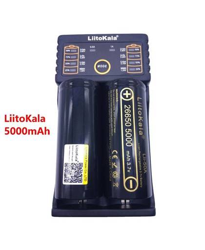 MyXL LiitoKala Lii-202 acculader + 2 stks HK LiitoKala Lii-50A 26650 5000 mah Oplaadbare batterij voor zaklamp, 40-50A ontlading