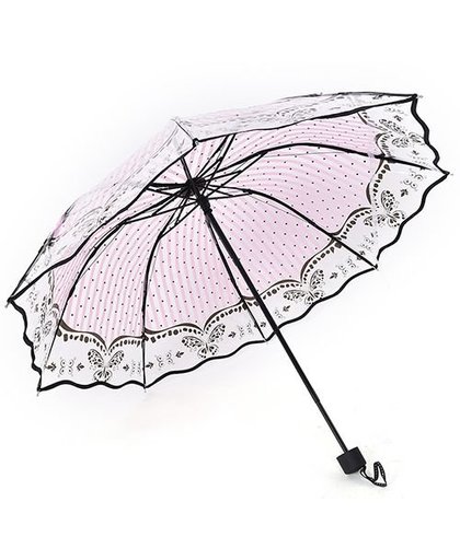 MyXL 1 st Transparante Paraplu Vrouwen Vouwen Rose Patroon Parasol Romantische Mooie Zonnige en Regenachtige Paraplu Thuis
