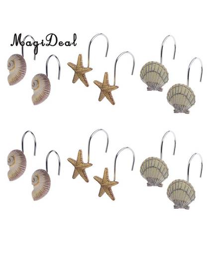MyXL MagiDeal Mediterrane Seashell Zeester Douchegordijn Ring Haak Badkamer Hanger