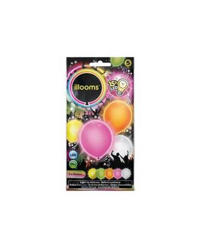 Led licht ballonnen zomerse kleuren 23 cm 5 stuks