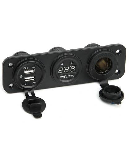MyXL Dc 12 v-24 v usb socket splitter 3 in 1 auto/boot/telefoon oplader digitale voltmeter painel digitale moto socket sigarettenaansteker