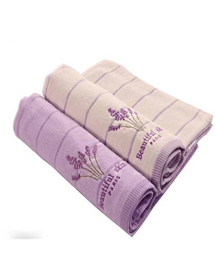 MyXL 34x74 cm 100% Katoen Absorberende Antibacteriële Zachte Comfortabele Geborduurde Lavendel Aromatherapie Handdoek
