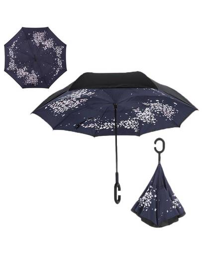 MyXL Yesello Kersenbloesems Vouwen Dubbellaags Omgekeerde Paraplu Zelf Stand Binnenstebuiten Regen Bescherming Lange C-Haak Handen Voor auto