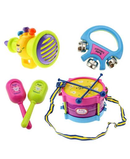 MyXL Muziekinstrument Speelgoed Set Ring Bell + Dubbele Side Drum + Drumstick + Zand Hamer + Trompet voor Kind Intelligentie ontwikkeling