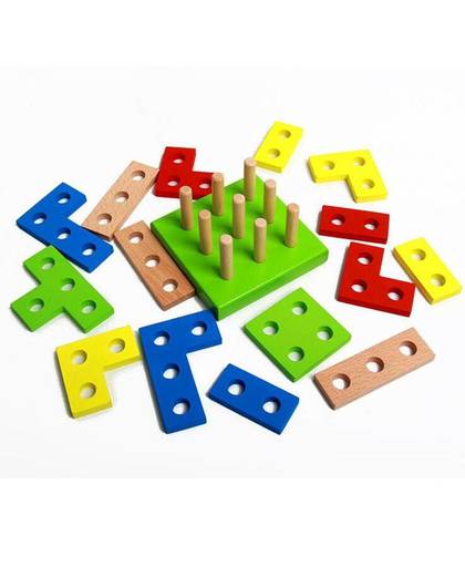MyXL 16 Stks Tetris Houten Montessori Materialen Math Educatief Geometrie Assembleren Bouwsteen Voor Kinderen Kleur Vorm Cognitieve Speelgoed