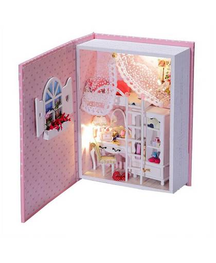 MyXL DIY Houten Poppenhuis Van Baby Dagboek met led-verlichting, Creatieve Boek Model Miniatuur Poppenhuis Speelgoed voor Kid Holiday Verjaardagscadeau
