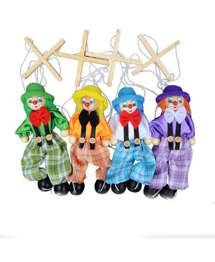 MyXL 4 Stks/set 25 CM Kids Classic Grappige Houten Clown Pull String Marionet Vintage Joint Activiteit Pop Speelgoed Kinderen Leuke Marionette