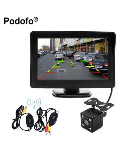MyXL Podofo Wireless Auto Achteruitkijkspiegel Parking Assist 4.3 &quot;kleur LCD TFT Achteruitrijcamera Monitor + Nachtzicht Achteruitkijkspiegel Backup Camera Voor Auto