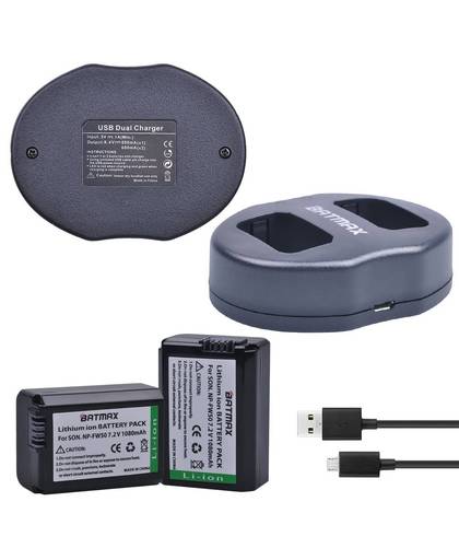 MyXL 2x NP-FW50 NP FW50 Vervanging Li & Dual USB Oplader voor Sony NEX-5 NEX-7 SLT-A55 A33 A55 A37 A3000 A5000 A51000 A6000