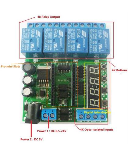 MyXL DC 5-24 V 4 Channel Pro mini PLC Board Relais Shield Module voor Arduino Multifunctionele Vertraging Tijdschakelaar Board