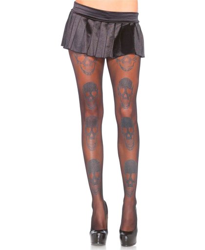 Vegaoo Zwarte doodskop panty voor vrouwen One Size
