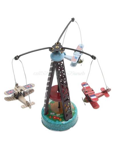 MyXL Vintage Wind Up Roterende Vliegtuig Carousel Clockwork Toy Collectible# T026 #