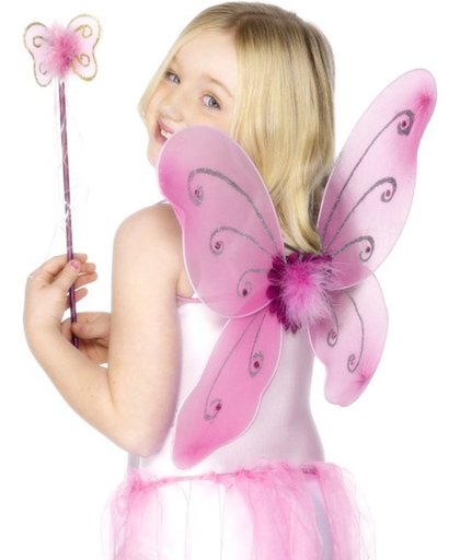 Vegaoo Roze vlinderset voor meisjes One Size