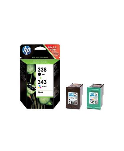 HP 338 originele zwarte/343 drie-kleuren inktcartridges, 2-pack inktcartridge