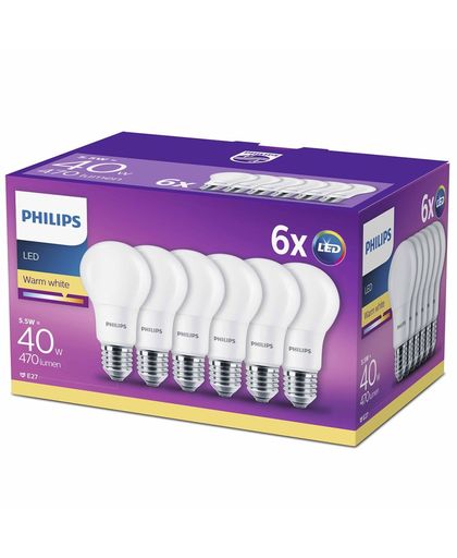 Philips LED-lampen 5,5 W 470 lumen 6 st 929001234291
