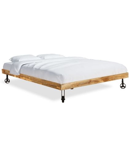 vidaXL Bed met traagschuim matras 180x200 cm ruw mangohout