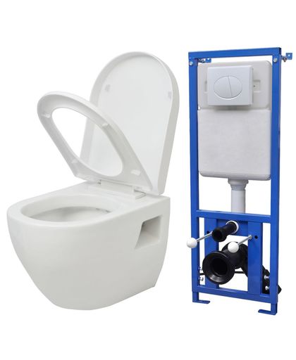 vidaXL Zwevend toilet met stortbak keramisch wit