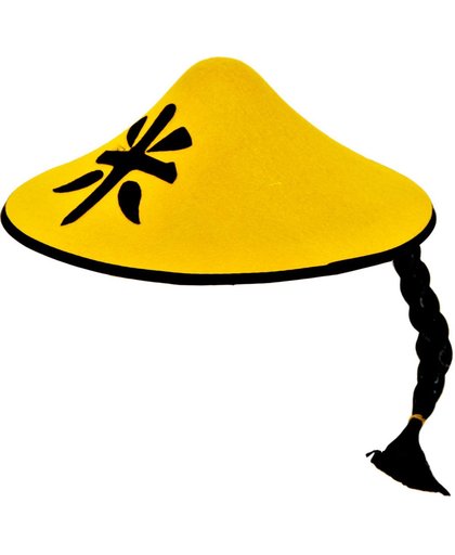 Gele Chinese hoed met vlecht