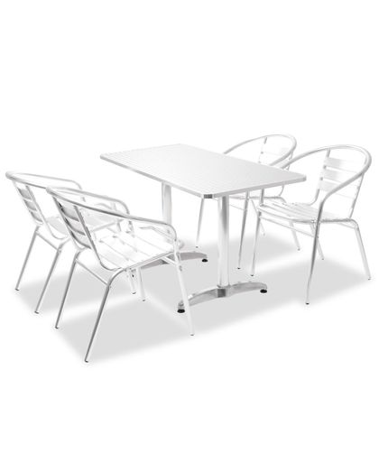vidaXL Tuinset rechthoekige tafel en stapelstoelen aluminium 5-delig