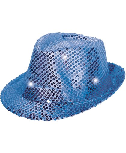 Trilby hoed blauw met LED lichten en glitters