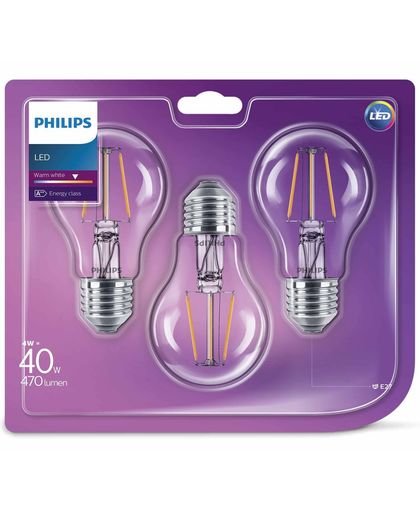 Philips LED-lampen Classic 4 W 470 lumen 3 st 929001237173