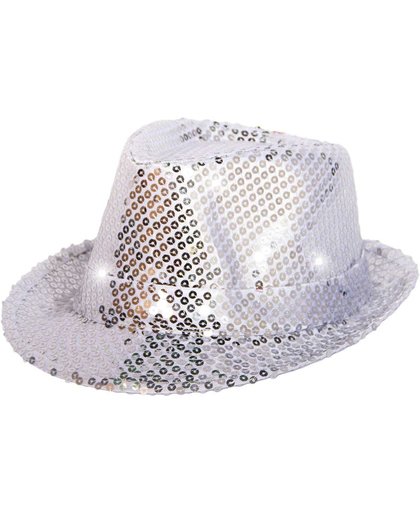 Trilby hoed zilver met LED lichten en glitters