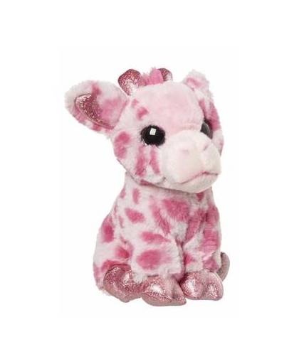 Pluche giraffe knuffel roze 23 cm