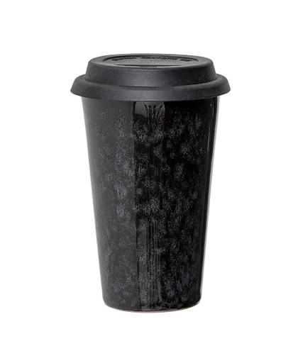 bloomingville Noir Cup Kaffeebecher - zwart/grijs/met deksel/H 14cm/Ø 9cm