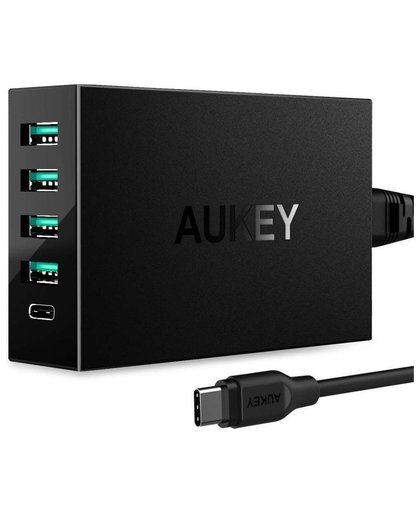 Aukey Quick Charge 3.0 Charging station PA-Y5 - 4 USB poorten + 1 USB-C poort - Black