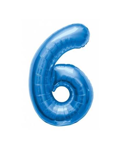 Cijfer 6 ballon blauw 86 cm