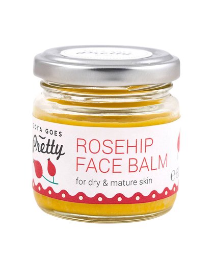 Zoya Goes Pretty Rosehip Face Balm is een rijke gezichtscrème die geschikt is voor de droge en rijpere huid. De combinatie van koudgeperste shea butter, jojoba olie en rozenbottel zaadolie zorgt voor diepe hydratatie en beschermt de huid zo tegen uitdrogi
