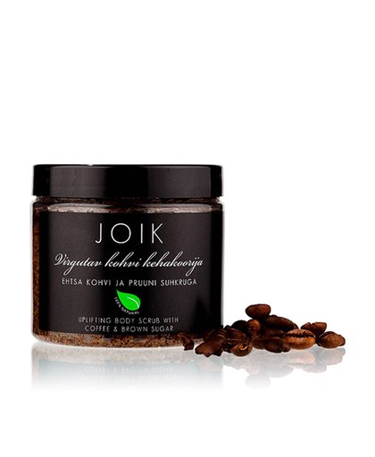 Deze Uplifting Coffee & Brown Sugar Body Scrub van JOIK met koffiebonen, bruine suiker en voedende oliën, stimuleert de zintuigen, bevordert de bloedcirculatie, verwijdert dode huidcellen en helpt de huid te vernieuwen en te verjongen. Cafeïne en koffiebo