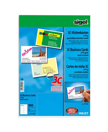 sigel Visitekaartjes Sigel 3C 210grs pak a 100 stuks voor fotokwaliteit wit