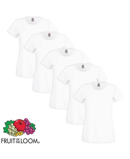 Fruit of the Loom 5 Ladies Round Neck T-shirt Cotton White XL